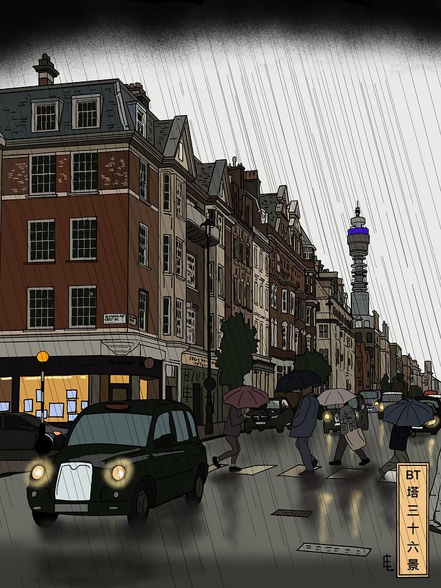 PaintingsLondon's tweet image. 'BT Tower In The Rain, Westmoreland St' by Edward Luper
edwardluperart.com