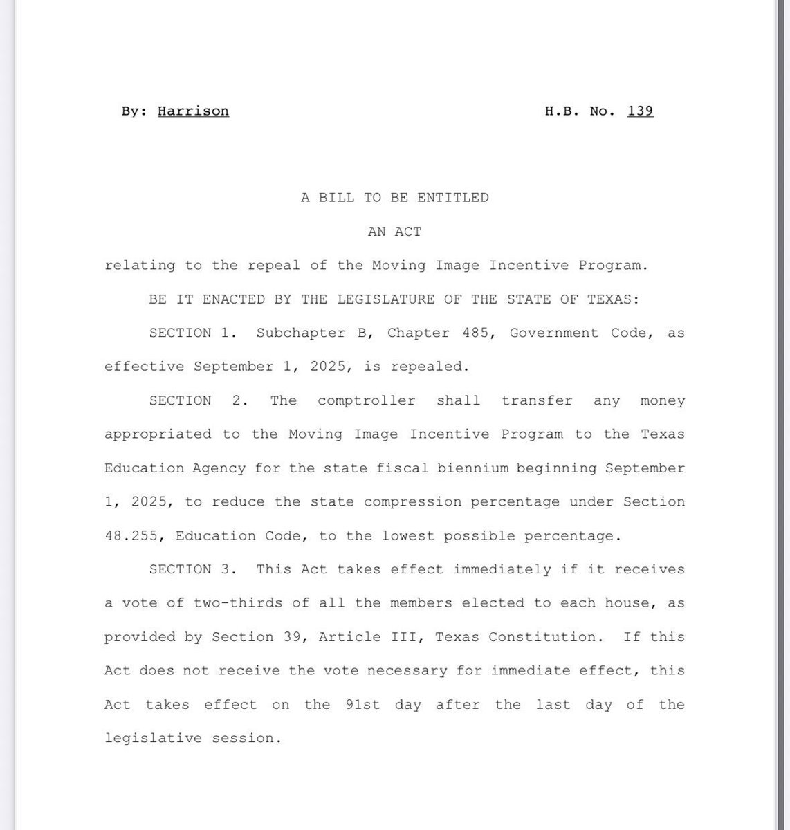 brianeharrison's tweet image. 🚨Today I filed HB139 to REPEAL the Hollywood tax subsidy program... and redirect every penny to lowering property taxes!
SB22 was a California style, socialist abomination.
Liberal Hollywood should never be prioritized over Texas taxpayers!