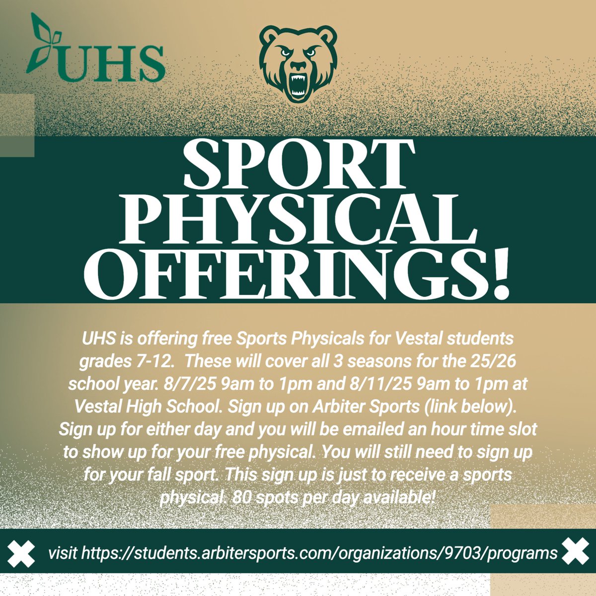 Reminder: Fall SPorts sign ups and sport physical signups link below:  students.arbitersports.com/organizations/…