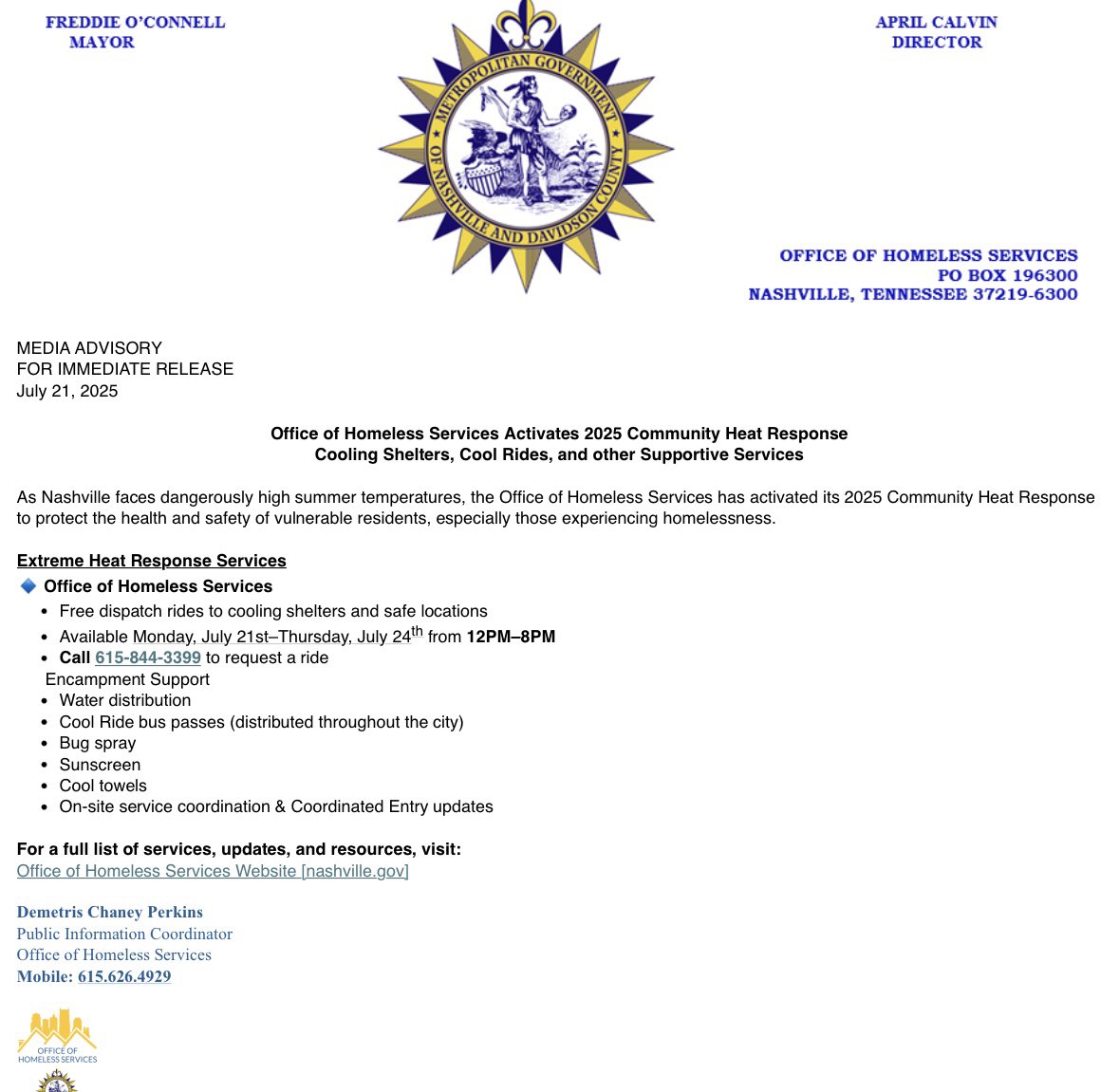 NC5_LelanStatom's tweet image. Metro Nashville’s Office of Homeless Services Activates 2025 Community Heat Response
Cooling Shelters, Cool Rides and other Supportive Services