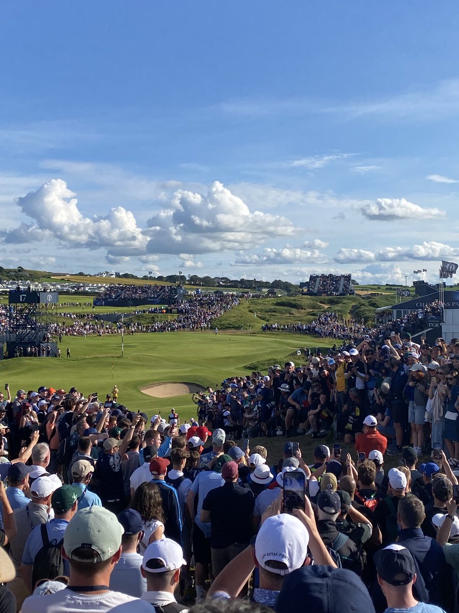 17th at Royal Portrush. Harry green side calculating the yardage while Rory visualises his approach shot