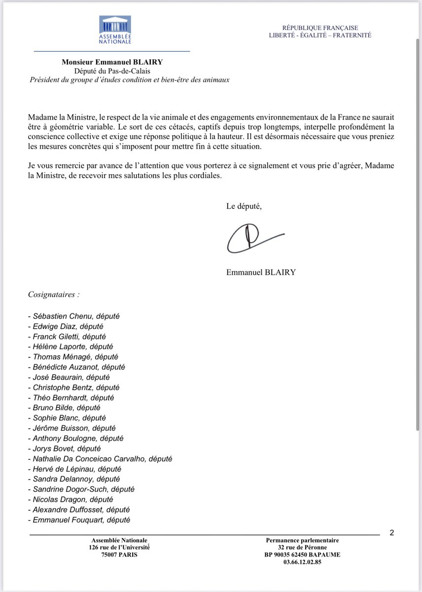 BlairyEmmanuel's tweet image. 🚨 #MARINELAND : La situation est grave ! Président du GE bien-être et condition des animaux, je demande, avec 57 parlementaires, l’intervention immédiate de l’État pour sauver les 12 dauphins et les 2 orques des bassins . @AgnesRunacher doit employer tous les moyens pour eux !