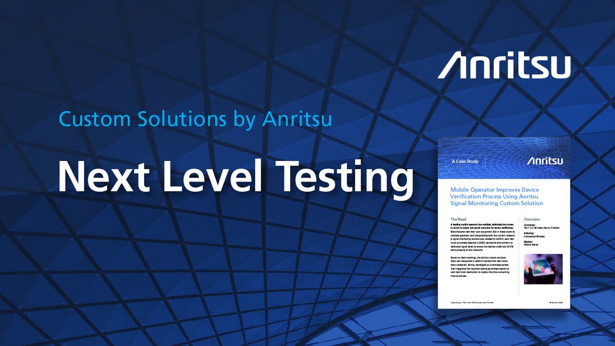 #Anritsu was tasked with creating a custom hardware-software solution to increase throughput, create cost efficiencies, and ensure more accurate testing for a Tier 1 U.S. wireless service provider.

Read our case study: bit.ly/41oMkn5

#5G #5Gdevices #FieldMasterPro