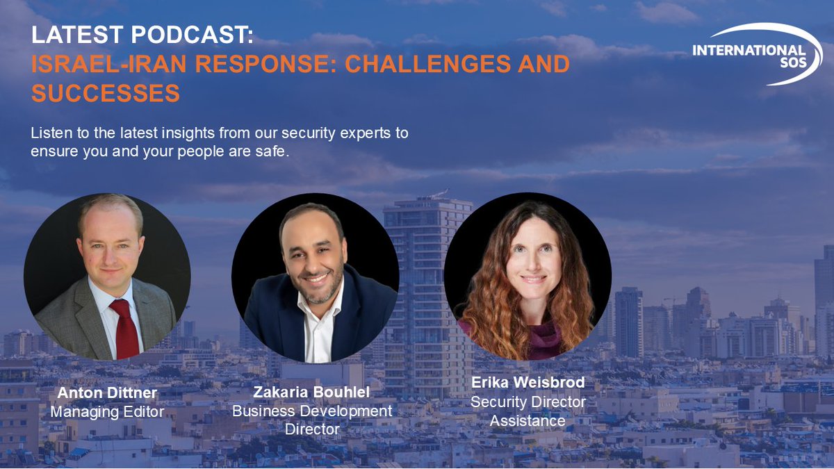 IntlSOS's tweet image. On our latest podcast, we discuss the challenges and success stories of supporting clients amid the Israel-Iran escalation. Hear from our Business Development Director as he provided insight from on the ground in Jordan: 
okt.to/PuAnMY