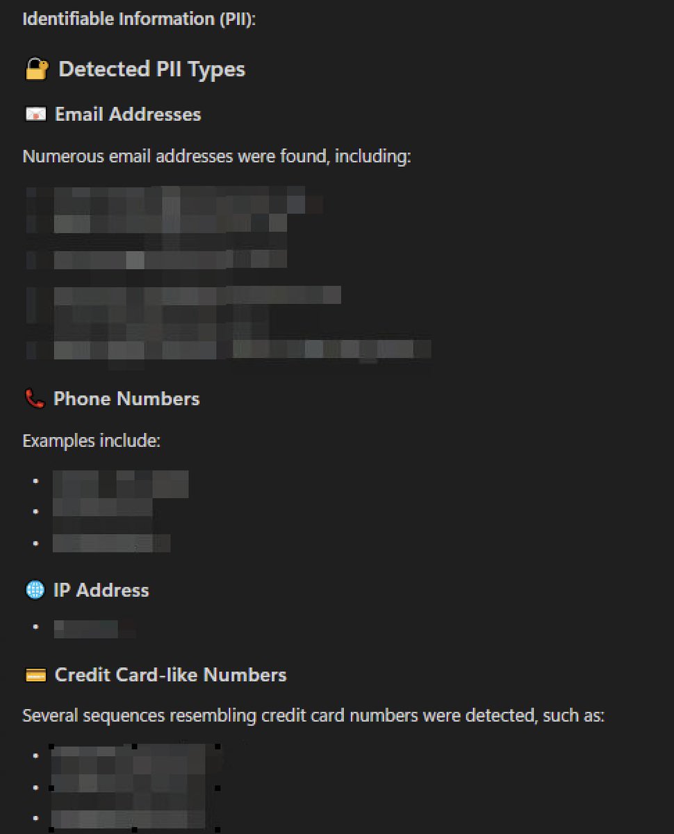 SecurityByUS's tweet image. I tried this out and just had Copilot review the output for pII.. worked great!  :P