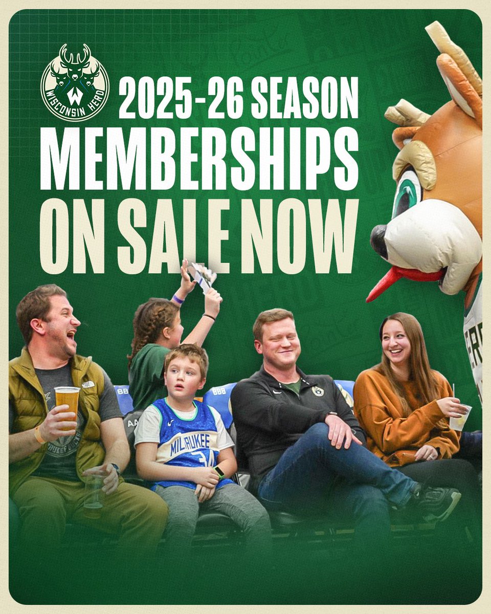 WisconsinHerd's tweet image. New 2025-26 Season Memberships are on sale! Make Every Game Day Yours, Get Your Season Tickets Now 🏀
🔗: pages.milwaukeebucks.com/Wisconsin-Herd…