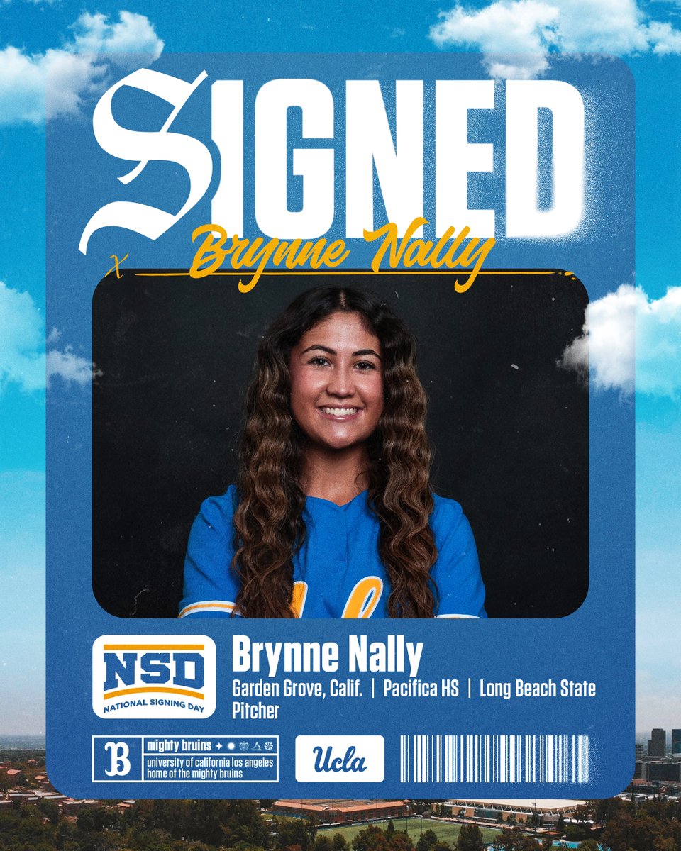 Brynne is a Bruin ✍️🐻

A two-time CIF-SS Division I champion at Pacifica High School, <a href="/2024BrynneNally/">Brynne Nally</a> joins UCLA's pitching staff after spending her freshman season at Long Beach State. 

#GoBruins | 📰: ucla.in/45elwc4