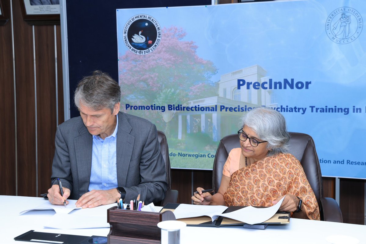 NIMHANS_BLR's tweet image. 📢 A landmark Indo-Norwegian collaboration!
NIMHANS & University of Oslo launch PrecInNor — a UGC & HK-dir supported initiative to advance joint research, training & innovation in #PrecisionPsychiatry .
#nimhans #UiO #GlobalMentalHealth #INCP2 🇮🇳🇳🇴