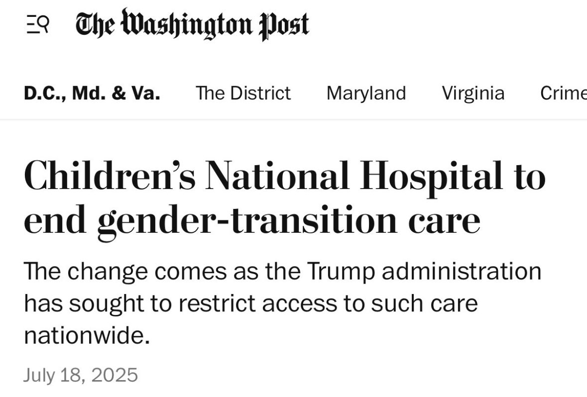 LilaGraceRose's tweet image. JUST IN: Children’s National Hospital plans to end all gender-transitions, protecting children from trans surgeries.
Wonderful news!