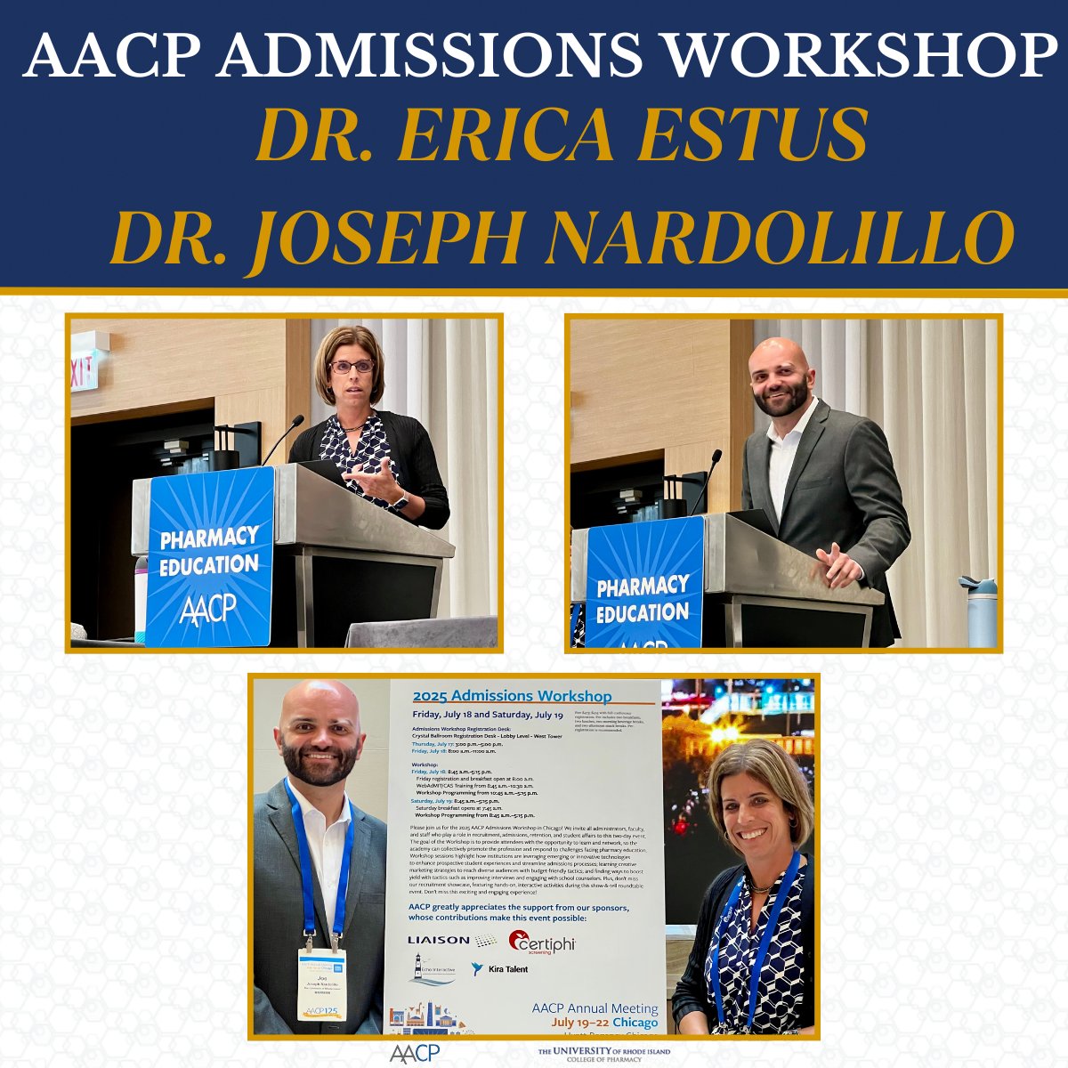 URI_Pharmacy's tweet photo. Congrats to Dr. Estus &amp; Dr. Nardolillo for sharing our RAMbassador program at @AACPharmacy highlighting student-led outreach &amp; community impact! 👏 💙 #pharmed25 #uricollegeofpharmacy https://t.co/5TgFfkRuOA