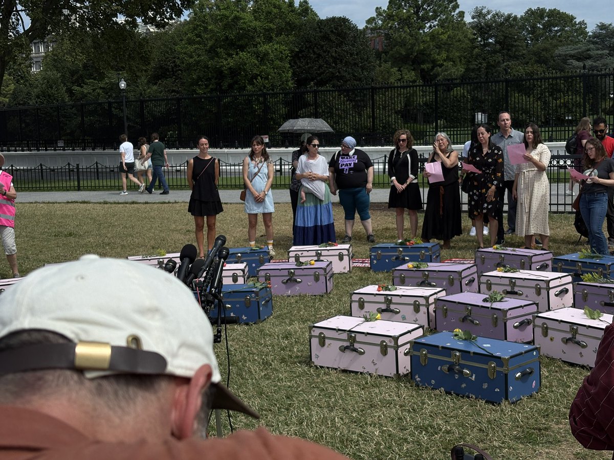 HAPPENING NOW: Parents from the Texas flood disaster area stand in front of the <a href="/WhiteHouse/">The White House</a> demanding the Trump administration return all funding to <a href="/NOAA/">NOAA</a>, <a href="/fema/">FEMA</a> and the <a href="/NWS/">National Weather Service</a>. 

They stand behind 27 trunks representing the lives lost from floods through Camp Mystic.