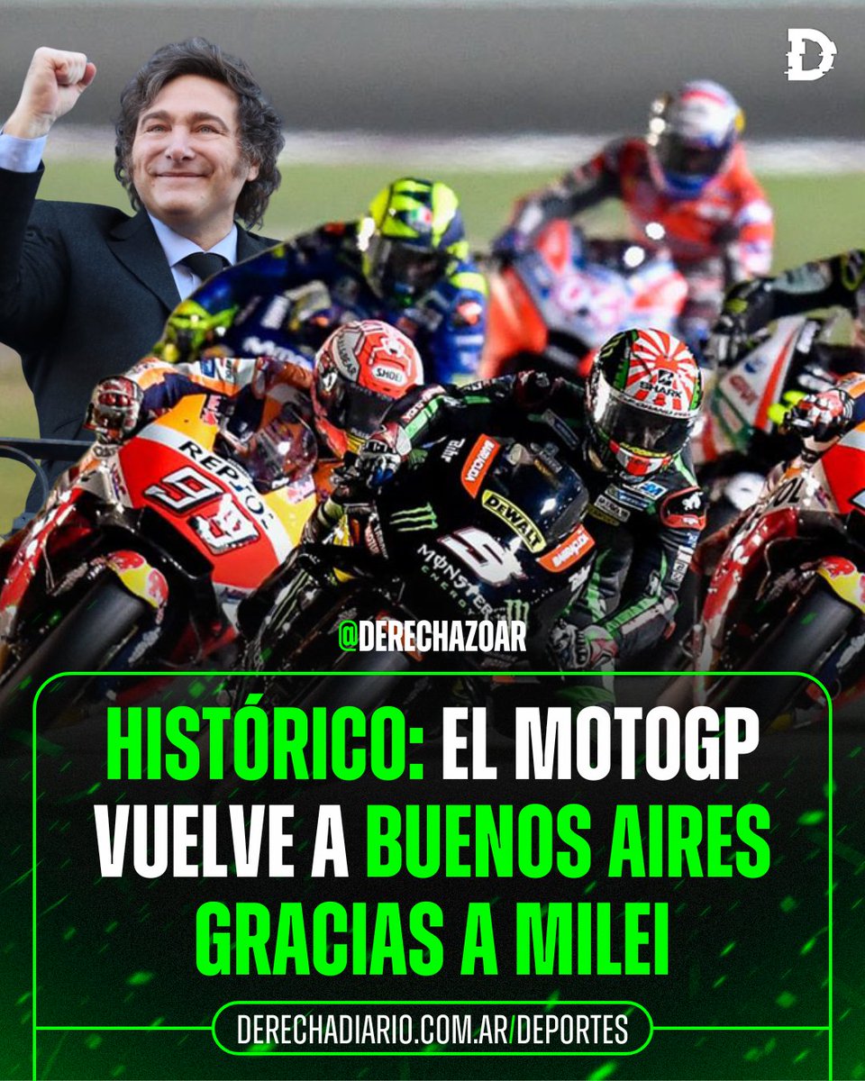 InMilei's tweet image. 🚨 BREAKING: MotoGP is returning to Buenos Aires in 2027 after 28 years.
The Oscar y Juan Gálvez track will be redesigned to meet world standards, with potential Formula 1 hosting on the horizon.