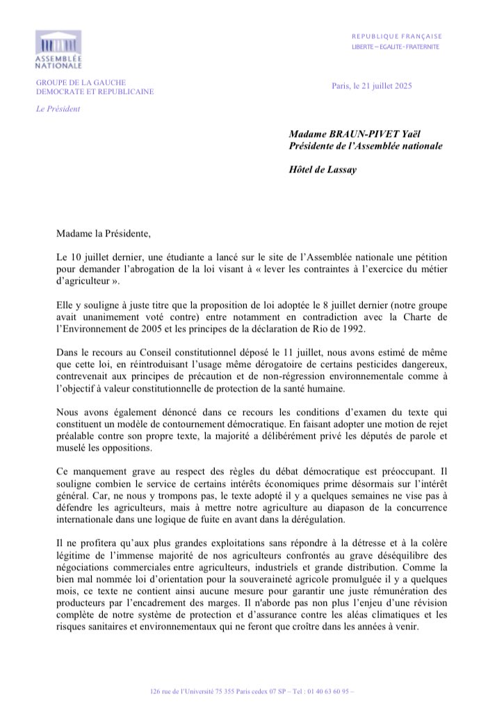 deputesPCF's tweet image. La pétition contre la loi Duplomb a recueilli 1,4 millions de signatures.
Nous demandons à @YaelBRAUNPIVET que le débat qui aura lieu à la rentrée soit suivi d’un vote, seul à même de restaurer la confiance du peuple dans notre institution.
Signez ✍️ petitions.assemblee-nationale.fr/initiatives/i-…