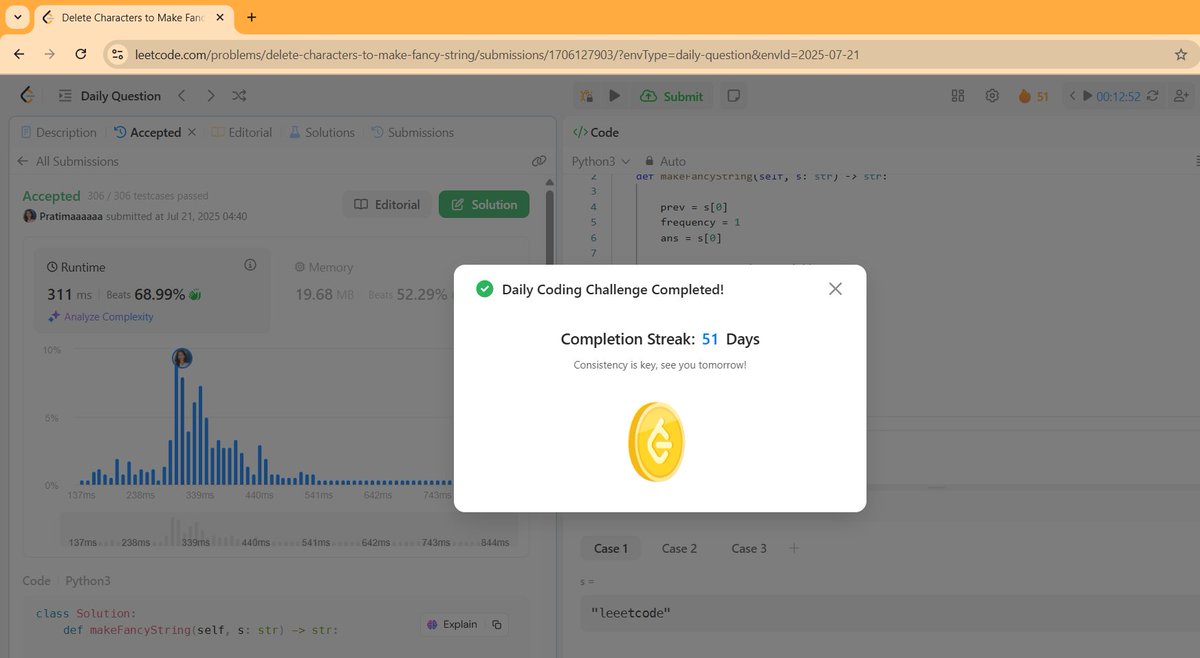 sapkota88759's tweet image. #LSPPDay51
Today I solved a LeetCode Daily Challenge!
Completed a 51-day streak — proving that consistency beats intensity. 💪
Let’s keep the momentum going  @lftechnology #60DaysOfLearning2025 #LearningWithLeapforg