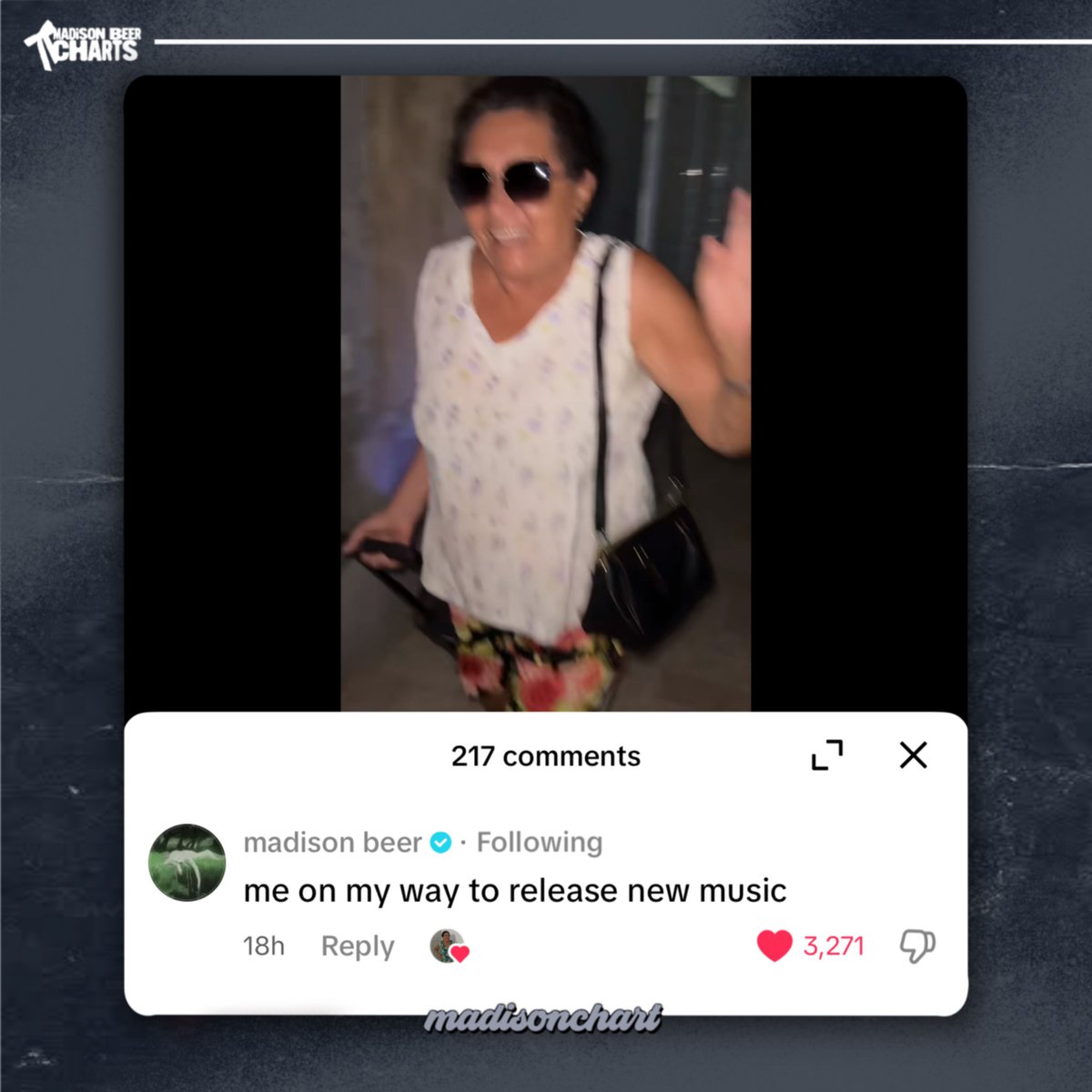 madisonchart's tweet image. Madison Beer reposted and commented on a recent TikTok:
“me on my way to release new music”