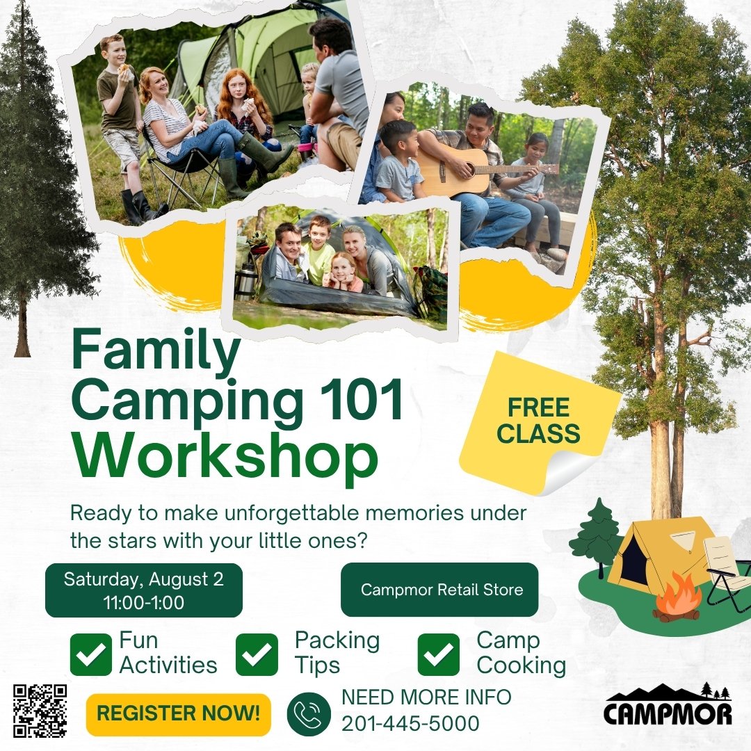 Camping with kids? Join us Sat 8/2 at 11AM for a free workshop at Campmor!
Gear tips, meal ideas, kid-friendly hacks &amp; more.
RSVP: forms.office.com/r/mdq76T4mbc
