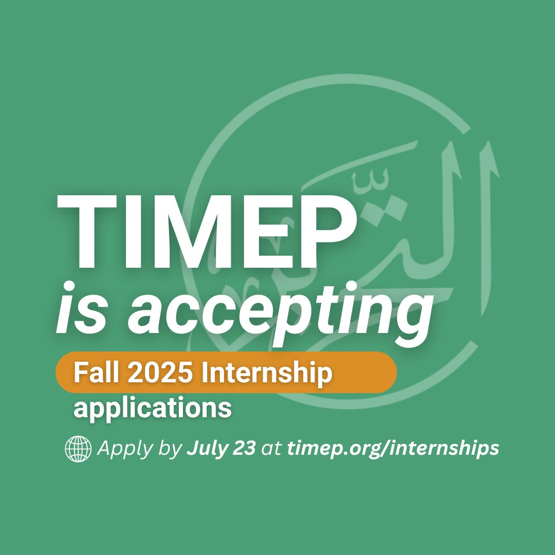 TimepDC's tweet image. The last day to apply for TIMEP’s Fall 2025 Internships is July 23! This fall, the Institute will host three internship programs:
⭐️ Advocacy
⭐️ Legal
⭐️ Editorial
Remote applicants are welcome. Learn more about each position here: timep.org/internships/