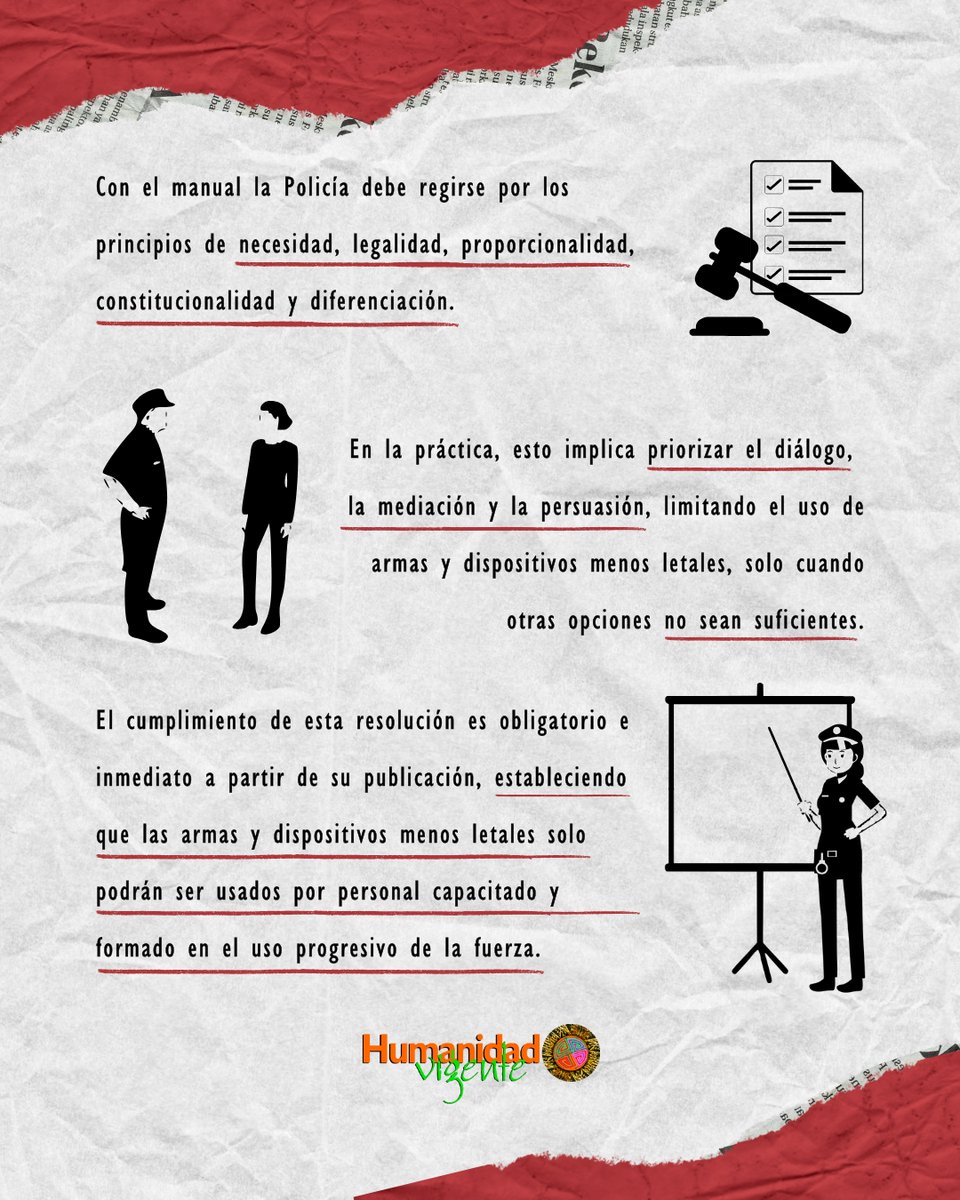 HumanidadVigent's tweet image. Recientemente se expidió la Resolución 01840 que adopta el Manual de uso de Armas Menos Letales para la Policía📑buscando fortalecer criterios sobre el uso de la fuerza y garantizar que toda acción respete los DDHH y estándares internacionales.
Lee más👇
humanidadvigente.net/resolucion-018…