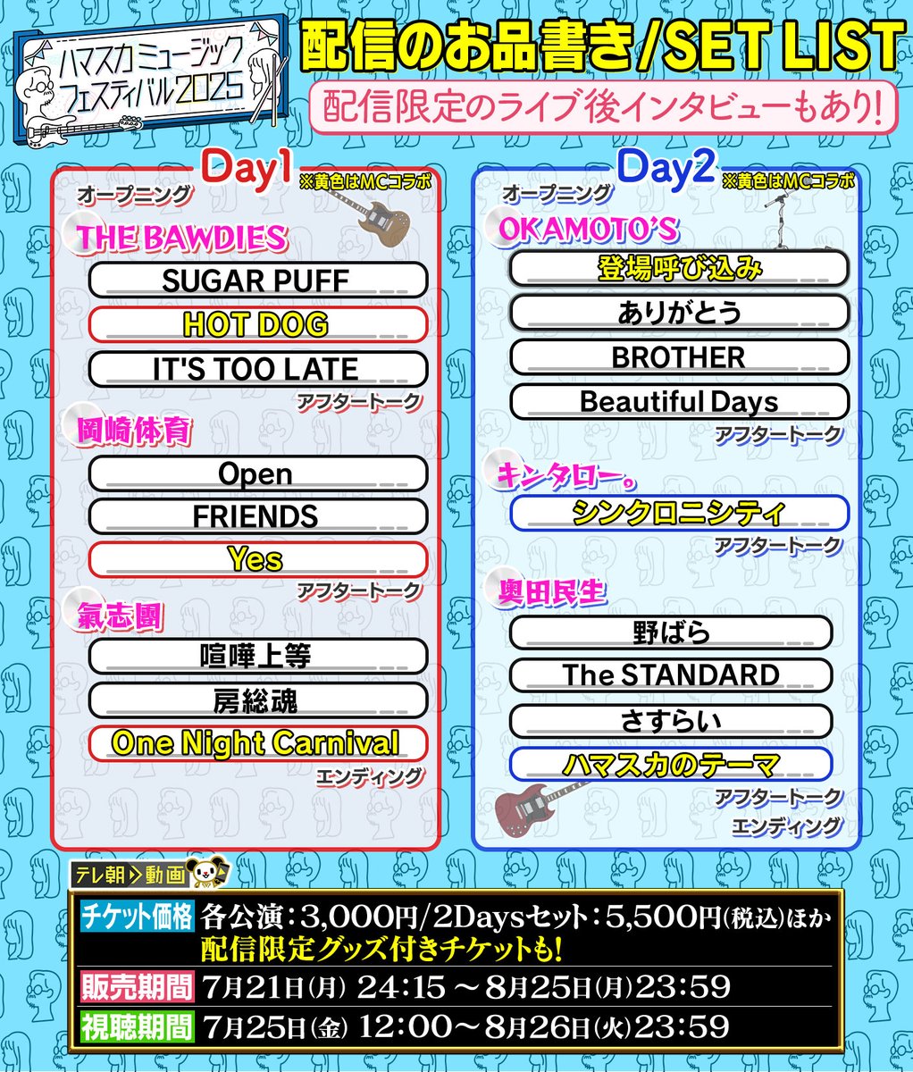 hamasuka_bd's tweet image. ⋆⸜#ハマスカフェス 通信⸝⋆
配信販売開始✨️限定グッズ付きチケットも🎟️
視聴開始は7/25金の12時から📺️ぜひあの興奮をもう一度👊
#THEBAWDIES #岡崎体育 #氣志團
#OKAMOTOS #キンタロー。 #奥田民生
#トンツカタン森本
#ハマ・オカモト #齋藤飛鳥
#ハマスカ放送部
🌈profu.link/u/hamasukabd5ch