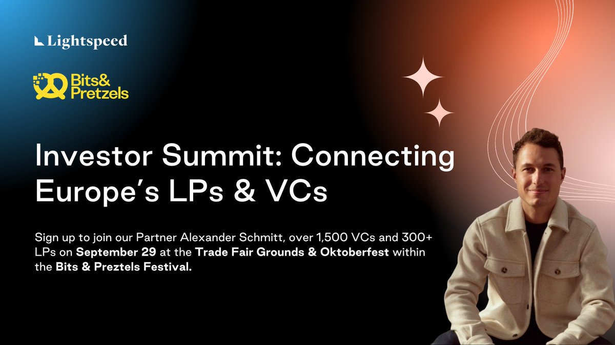 lightspeedvp's tweet image. What began as a founders' breakfast with 80 participants has grown into one of Europe’s top LP & VC events. This year, we’re excited to support the Investor Summit at @bitsandpretzels, where 1,500+ VCs and 300+ LPs, including our Partner, @alex_schmitti, will gather to exchange…