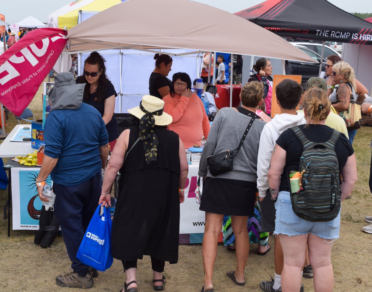 CUPE Saskatchewan proudly participates in Back to Batoche, and has for many years. This year we sponsored the movie night, made hundreds of bags of popcorn, gave away lots of resources, and handed out swag.
