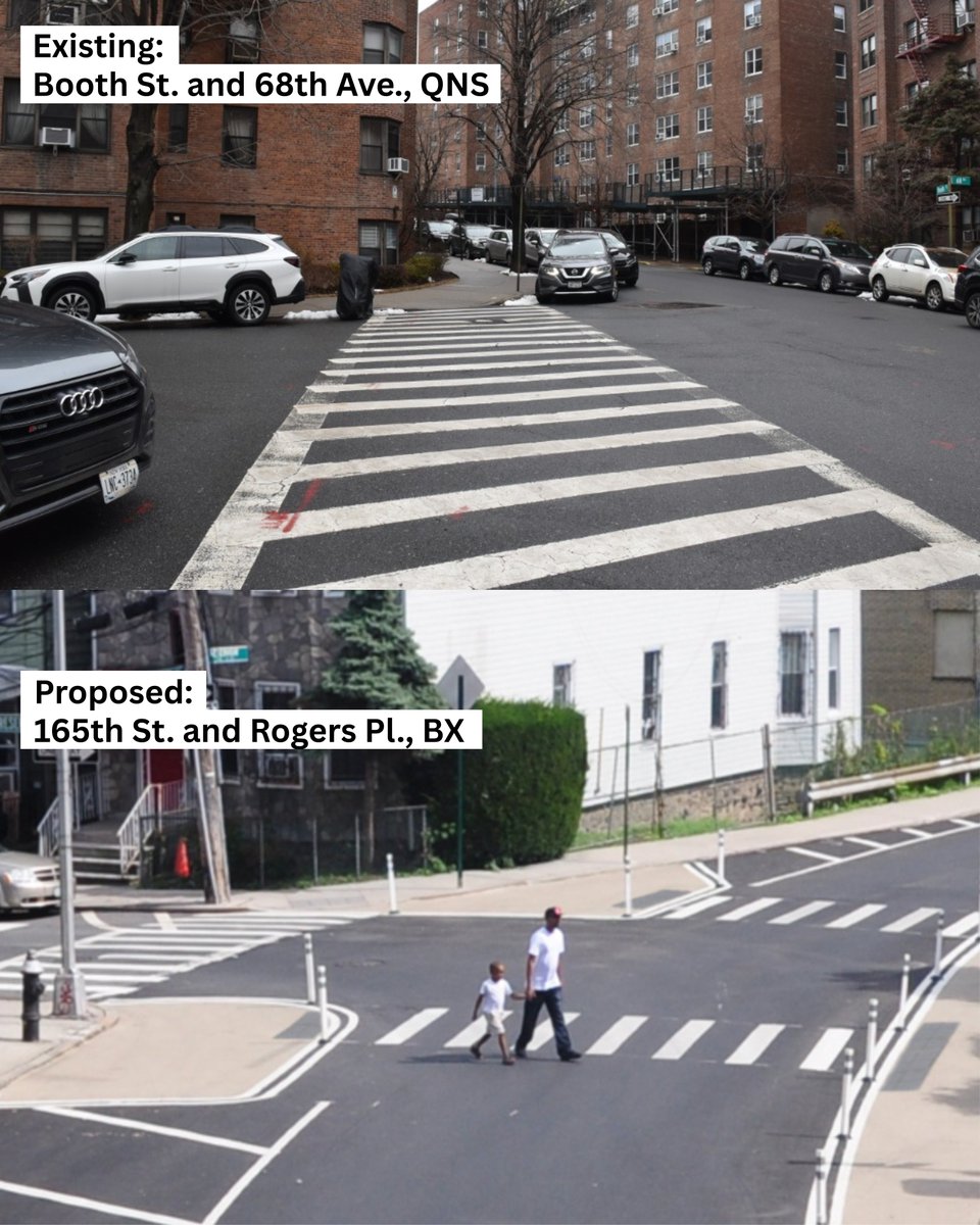 NYC_DOT's tweet image. Starting this month, NYC DOT will implement school safety improvements on Booth St and 68th Ave in #Queens. This work will:
🚶♀️Create safer, shorter pedestrian crossings
🚗Create slower, safer turns
👀Improve visibility
➕Increase pedestrian space