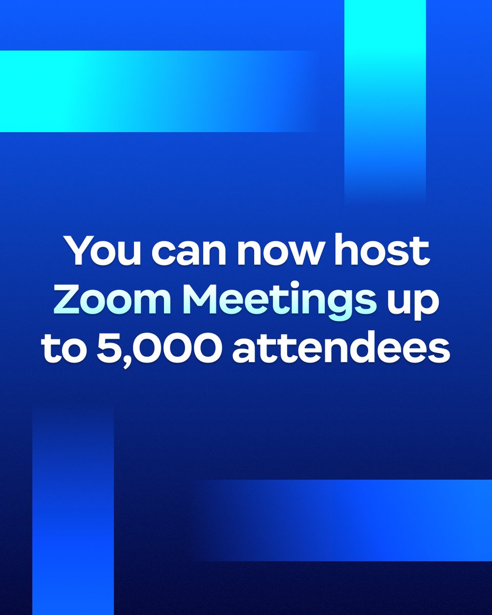 Zoom's tweet image. Think your meeting is too big for Zoom? Think again 👀
We’re rolling out new large meeting add-ons for 3K and 5K attendees, so your next all-hands or company-wide kickoff can stay right where the teamwork happens ✅
Get the details ➡️ zm.me/45lKVQf