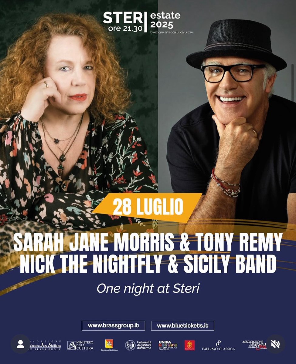 Sarah Jane Morris (@sarahjanemorri3) on Twitter photo July 28 in Palermo - Sarah Jane Morris & Tony Remy / <a href="/NickNiceOne/">NickTheNightfly</a> & His Sicilian Band "One Night In Steri”
Join us at Palazzo Chiaramonte-Steri in less than a week for this special night of music not to be missed. Tickets are selling fast!
brassgroup.organizzatori.18tickets.it/film/44591/ca7… July 28 in Palermo - Sarah Jane Morris & Tony Remy / <a href="/NickNiceOne/">NickTheNightfly</a> & His Sicilian Band "One Night In Steri”
Join us at Palazzo Chiaramonte-Steri in less than a week for this special night of music not to be missed. Tickets are selling fast!
brassgroup.organizzatori.18tickets.it/film/44591/ca7…