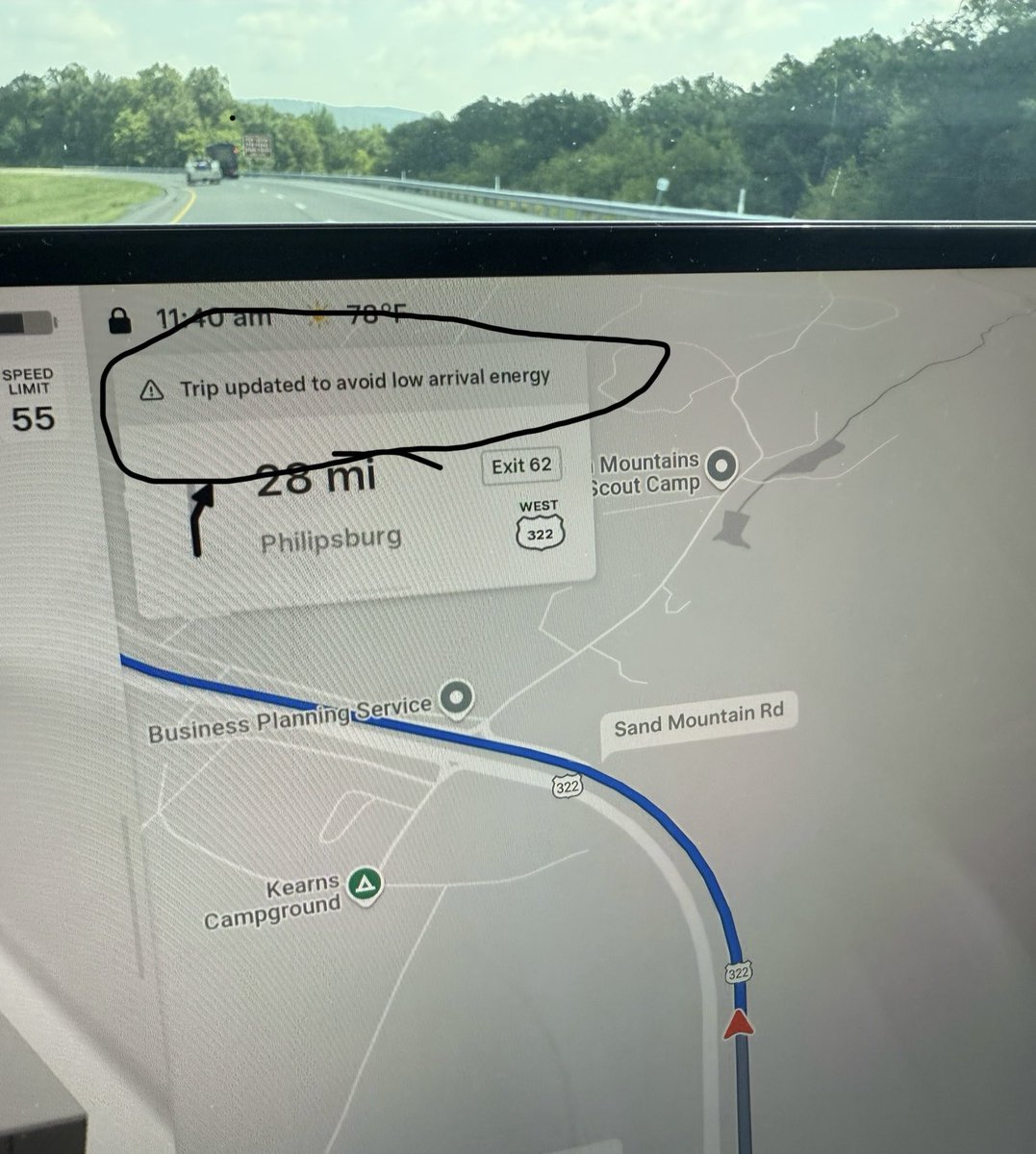 mikepat711's tweet image. Left that last charging stop with nav projecting we’d arrive at next supercharger with 12% battery. As we continued the drive, headwinds picked up and projected arrival percentage kept dropping. After about 20 mins of this trend, nav auto planned a closer stop.
You literally do…