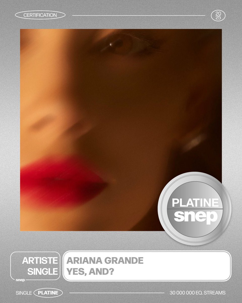 arianatorswildt's tweet image. ‘yes, and?’ by ariana grande is now certified platinum in france 🇫🇷