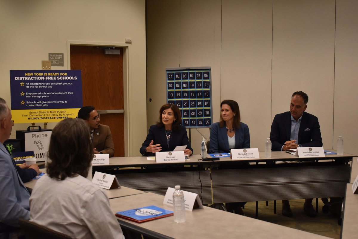 MCCoyCountyExec's tweet image. This morning, I attended a roundtable at NYSUT headquarters to discuss the implementation of bell-to-bell smartphone restrictions this fall. Our kids deserve to learn without distractions, and our teachers deserve the space to teach without competing with screens. I applaud…