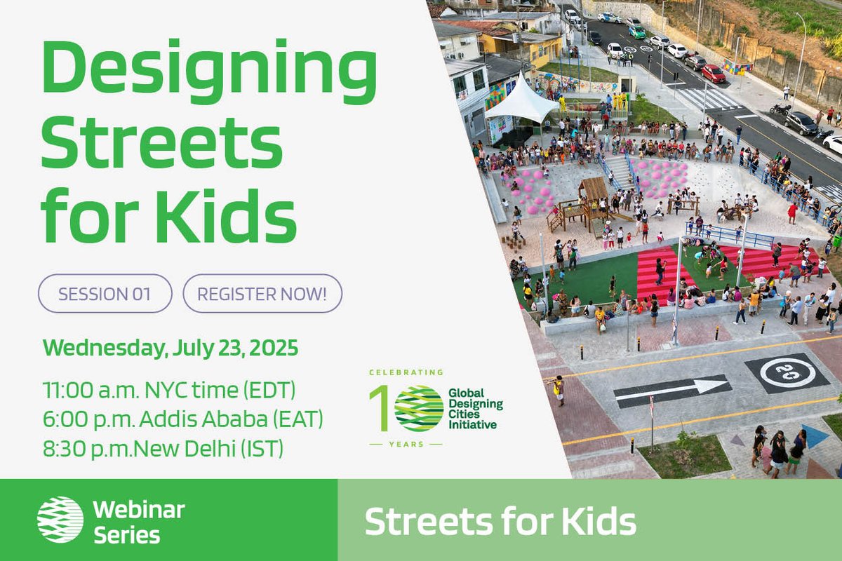 IS_UrbanHealth's tweet image. Join our partners at @GlobalStreets for the first session of their Streets for Kids webinar series & explore how #cities around the world are designing safer, healthier & more joyful streets for #children
When: July 23 | 11am EST
Register for free: bit.ly/3GNvjN2