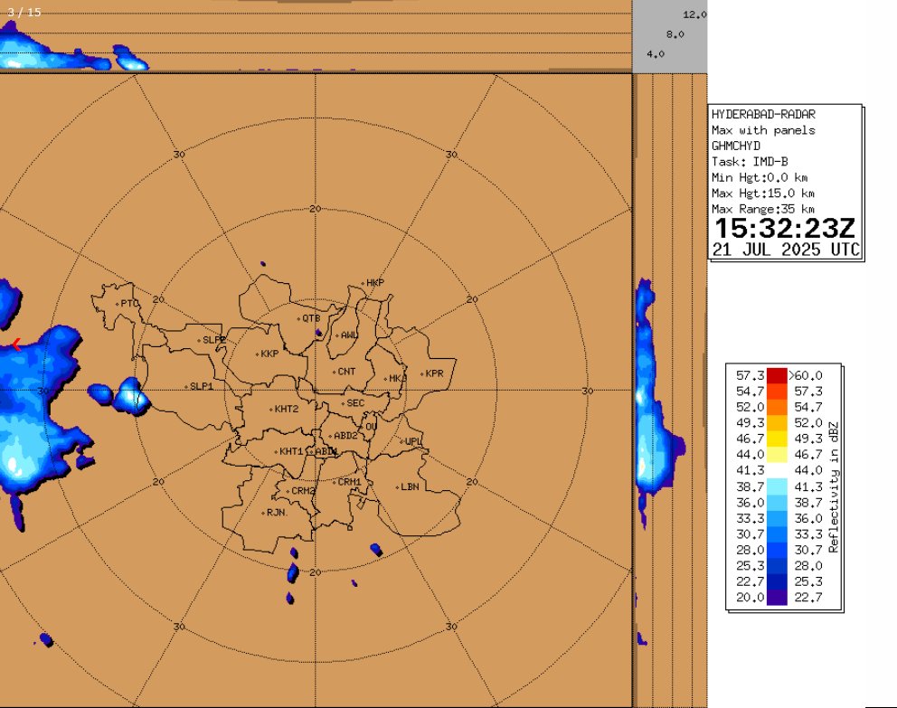West, southwest and Southern parts of GHMC likely get Light to Moderate rain in next couple of hours.