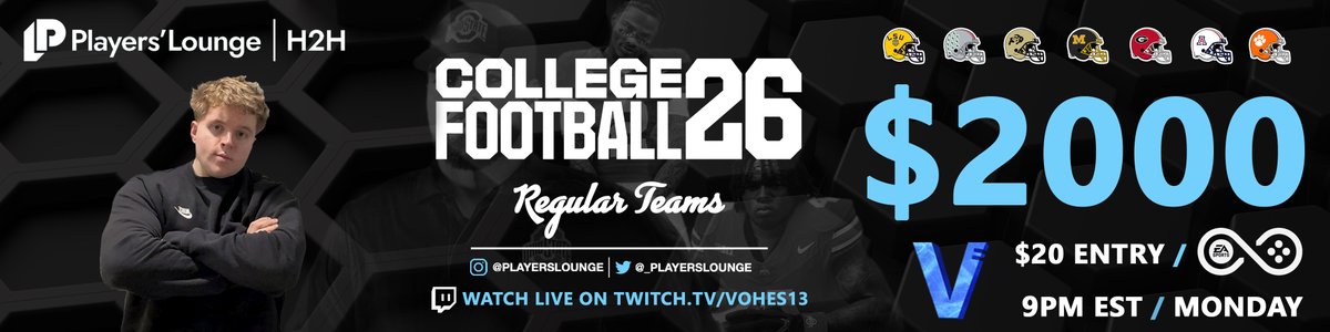 _playerslounge's tweet image. ๐จ $2000 CFB26 Regs Tournament!๐จ
๐ Hosted by @Vohes13
๐ When: 9PM ET
๐บ Watch Live: twitch.tv/vohes13
๐ท Join Below: playerslounge.com/r/vohes/cfb
๐ณ $20 Entry
No LSU and No HB Direct Snap Allowed!