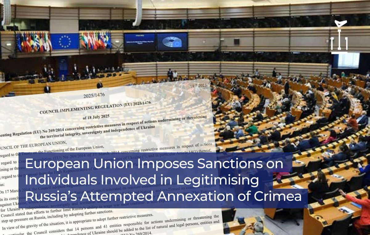 ⚡️ On 18 July 2025, the Council of the European Union adopted Implementing Regulation (EU) 2025/1476 as part of the 18th package of sanctions against the Russian Federation. This package targets actions that undermine the territorial integrity, sovereignty, and independence of