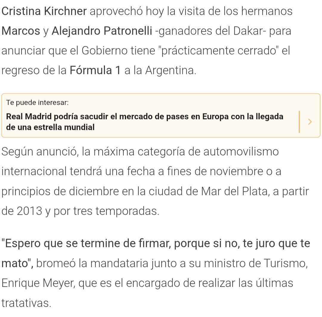 Ustedes son muy jóvenes, pero la fórmula 1 ya volvió a Argentina (?).