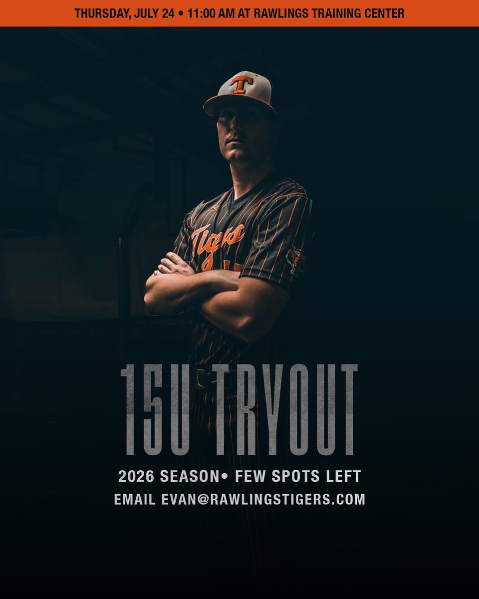 St. Louis Rawlings Tigers (@stltigers) on Twitter photo 15U TRYOUT
📍Rawlings Training Center
🕚 11:00 AM start
✉️ Email evan@rawlingstigers.com to reserve your tryout spot
If we haven’t had a chance to see you yet, now’s the time. Come compete, get on our radar, and see what it means to be a Tiger. 15U TRYOUT
📍Rawlings Training Center
🕚 11:00 AM start
✉️ Email evan@rawlingstigers.com to reserve your tryout spot
If we haven’t had a chance to see you yet, now’s the time. Come compete, get on our radar, and see what it means to be a Tiger.
