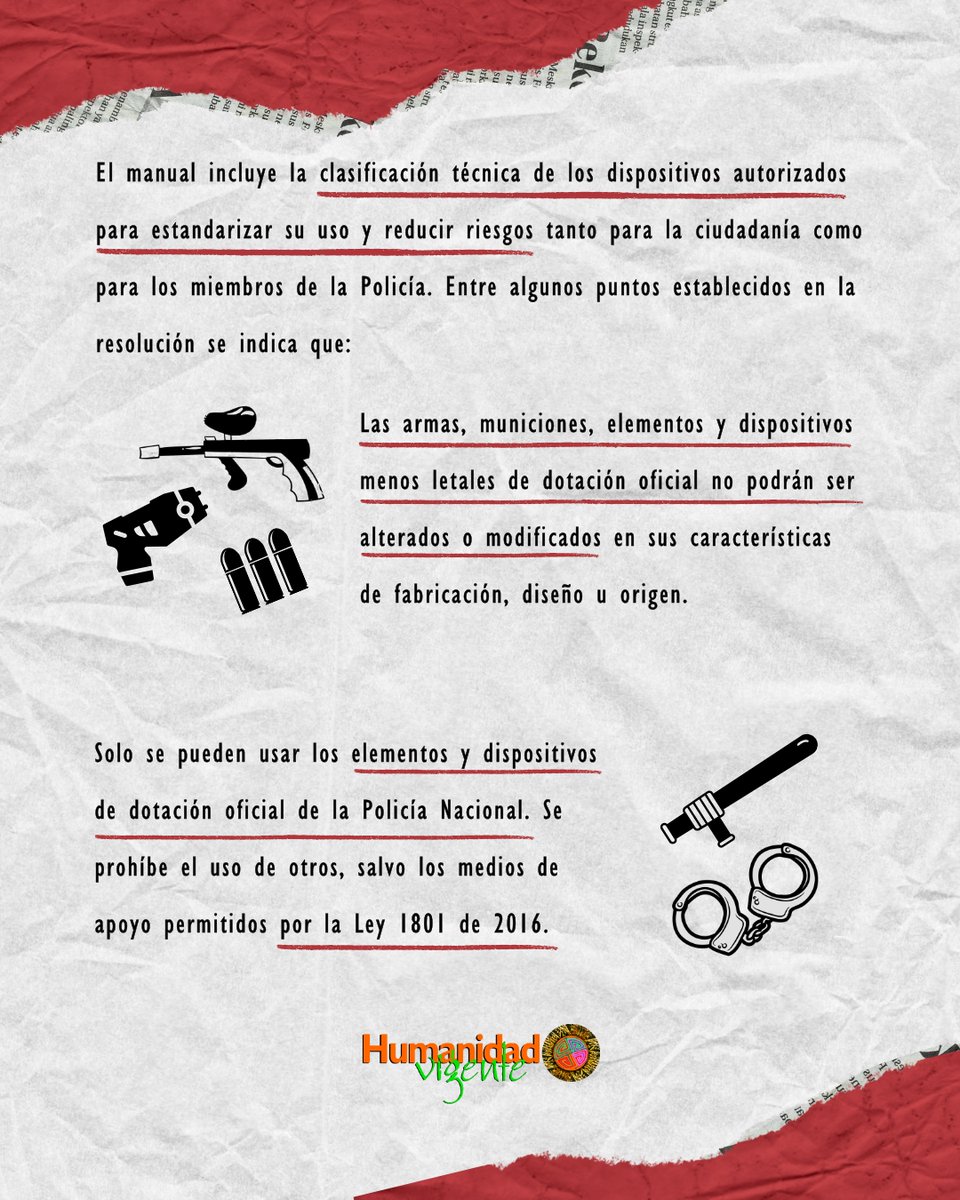 HumanidadVigent's tweet image. Recientemente se expidió la Resolución 01840 que adopta el Manual de uso de Armas Menos Letales para la Policía📑buscando fortalecer criterios sobre el uso de la fuerza y garantizar que toda acción respete los DDHH y estándares internacionales.
Lee más👇
humanidadvigente.net/resolucion-018…
