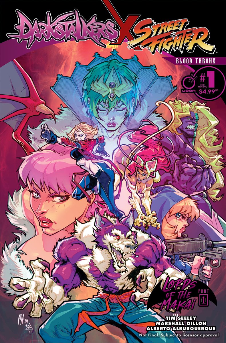 UdonEnt's tweet image. WOW! Darkstalkers X Street Fighter: Blood Throne #1 has SOLD OUT, so we're doing an Alternate Colors 2nd Printing! Ask your local retailer to order it for ya! FOC by July 28, 2025.