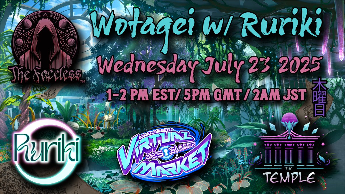 BlindTfs's tweet image. Wednesday at @EnVket , in The Faceless Community Collab Booth Hypothetical Garden Exoplant: Flower of Imagination
Wotagei dance Class w/ @ruriki_ao8
@ 1PM EST DJ: @AcynRyse
JOIN: VKETGT.3224
TempleVR.Org
#VRChat #Dance #TheFaceless #TempleVR #Vket #wotagei