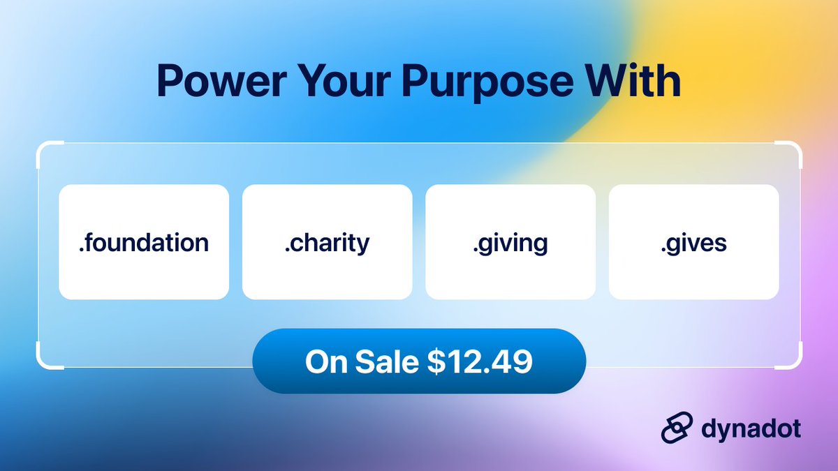 Bring your mission online with purpose-built domains like .foundation, .charity, .giving, and .gives. Register now on sale for only $12.49!💙 dyna.me/isoyLoI

We make it simple with:
🔧 Easy DNS &amp; email forwarding
🔐 Free WHOIS privacy
💬 24/7 support when you need it