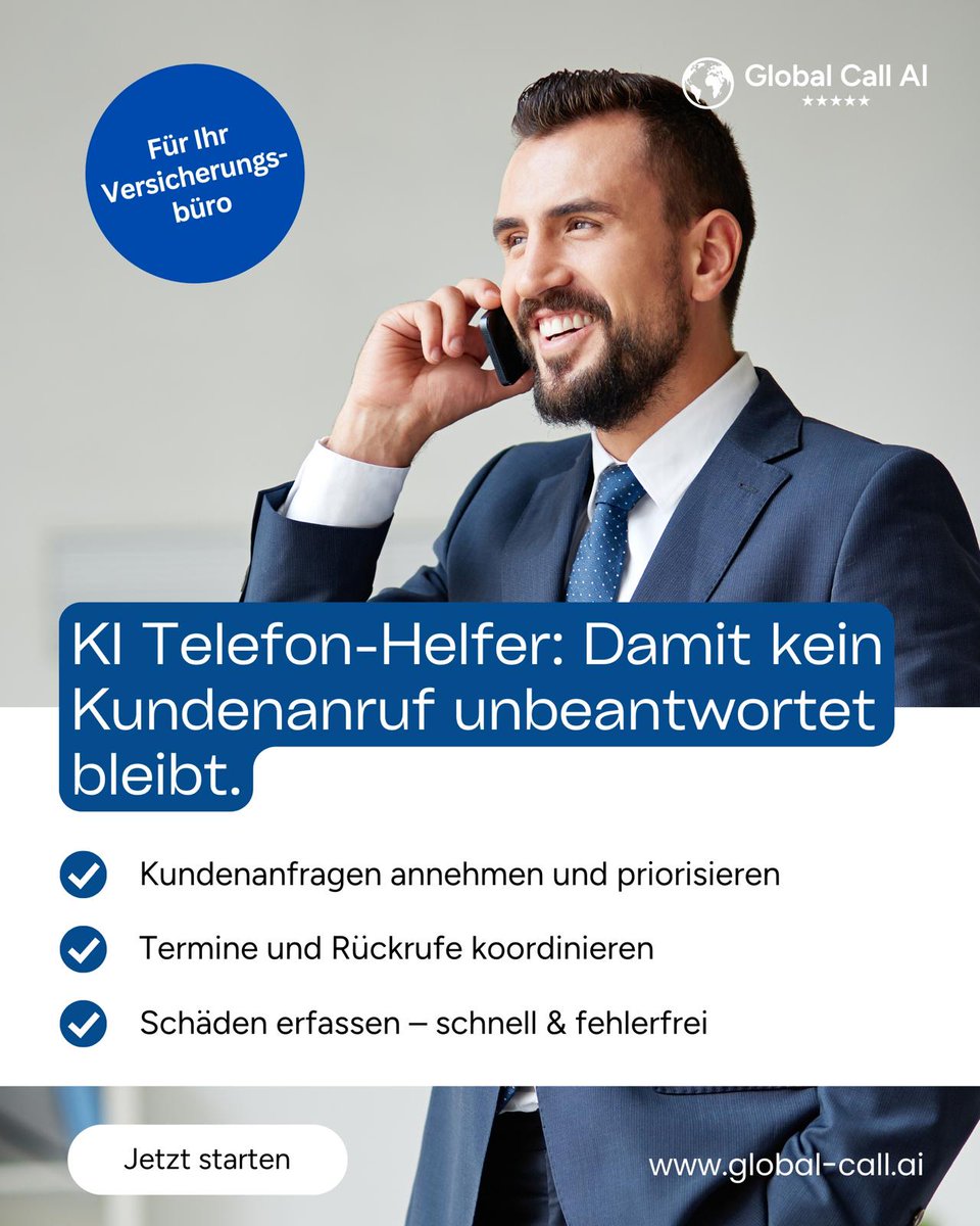 Du hast eine Frage zu deiner Versicherung, willst einen Termin vereinbaren oder einen Schaden melden – aber niemand ist erreichbar?

#Versicherung #Kundenservice #Schadenmeldung #Erreichbarkeit #Versicherungsnehmer  #DigitalerSupport #GlobalCallAI #Versicherungskunde