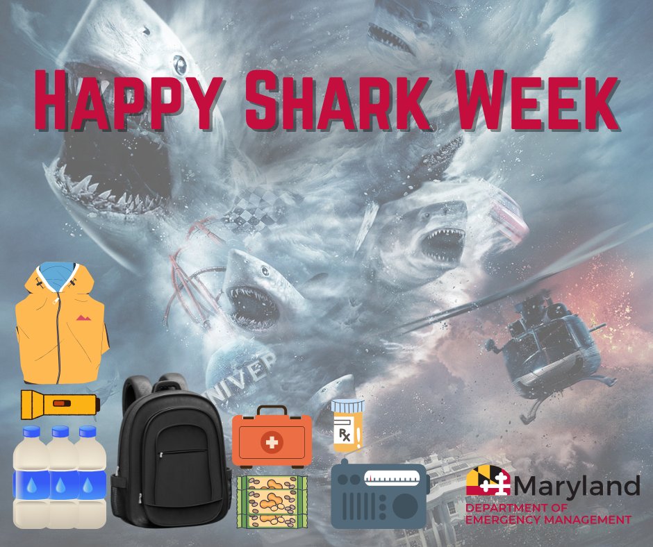 MDMEMA's tweet image. It's #sharkweek...we're going to need a bigger emergency kit.
Stay ready for any disaster, even the ones you'd only find on the sci-fi channel, by keeping an emergency kit in your home and another in your vehicle.
Learn more about creating kits here: bit.ly/SharkKit25