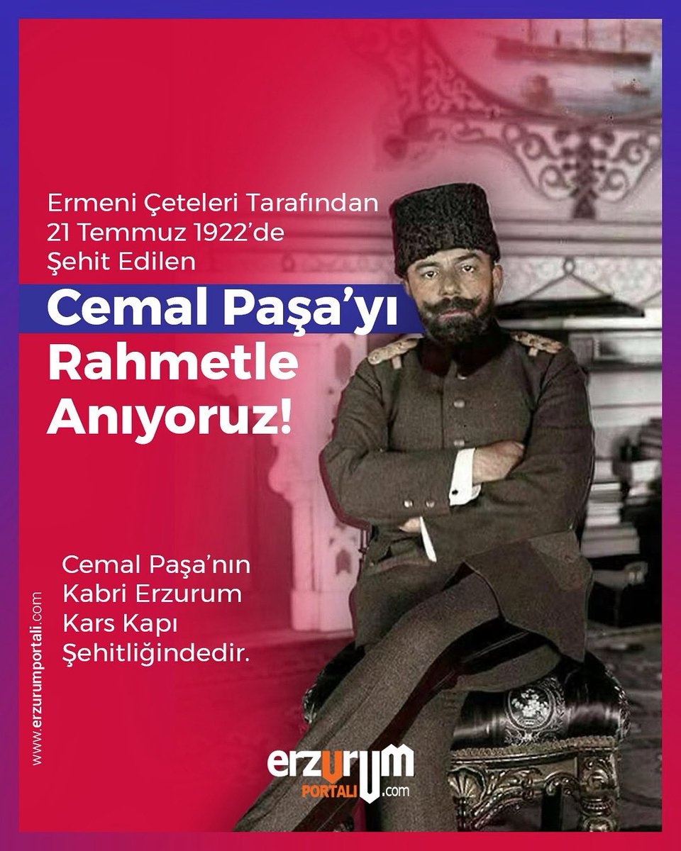 💢Ermeni Çeteleri Tarafından 21 Temmuz 1922’de Şehit Edilen Cemal Paşa’yı🇹🇷 Rahmetle Anıyoruz!

📝Cemal Paşa’nın Kabri Erzurum Kars Kapı Şehitliğindedir.

#erzurumportali #cemalpaşa #karskapışehitliği #osmanlıpaşası