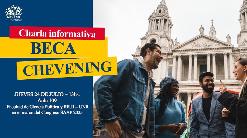 CheveningAlumniARG (@chevalumniarg) on Twitter photo ¿Estás en Rosario o vas a estar en el XVII Congreso Nacional de Ciencia Política de la <a href="/RedSAAP/">SAAP</a>? ¿Querés saber más sobre <a href="/CheveningFCDO/">Chevening Awards🇬🇧</a>?
El jueves 24 de julio, a las 13, te esperamos en el aula 109 de la <a href="/FCPolitUNR/">FCPolit UNR</a> para una charla informativa sobre la beca 😆 ¿Estás en Rosario o vas a estar en el XVII Congreso Nacional de Ciencia Política de la <a href="/RedSAAP/">SAAP</a>? ¿Querés saber más sobre <a href="/CheveningFCDO/">Chevening Awards🇬🇧</a>?
El jueves 24 de julio, a las 13, te esperamos en el aula 109 de la <a href="/FCPolitUNR/">FCPolit UNR</a> para una charla informativa sobre la beca 😆