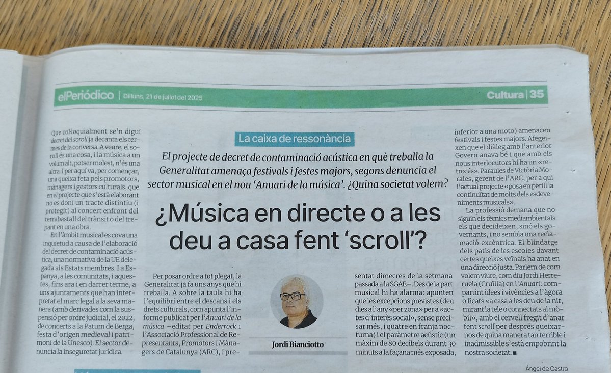 Helena Morén Alegret (@helenamoalegret) on Twitter photo Avui a <a href="/elperiodico_cat/">El Periódico</a> en <a href="/JordiBianciotto/">Jordi Bianciotto</a> es fa ressò del reportatge sobre el decret d contaminació acústica, un dels temes prals a l'Anuari d la Música 2025 (el podeu trobar a <a href="/iQuiosc/">iQUIOSC.cat</a>), una publicació coeditada x <a href="/enderrock/">Enderrock</a> i <a href="/arcatalunya/">Associació ARC</a> El debat social i cultural és obert Avui a <a href="/elperiodico_cat/">El Periódico</a> en <a href="/JordiBianciotto/">Jordi Bianciotto</a> es fa ressò del reportatge sobre el decret d contaminació acústica, un dels temes prals a l'Anuari d la Música 2025 (el podeu trobar a <a href="/iQuiosc/">iQUIOSC.cat</a>), una publicació coeditada x <a href="/enderrock/">Enderrock</a> i <a href="/arcatalunya/">Associació ARC</a> El debat social i cultural és obert