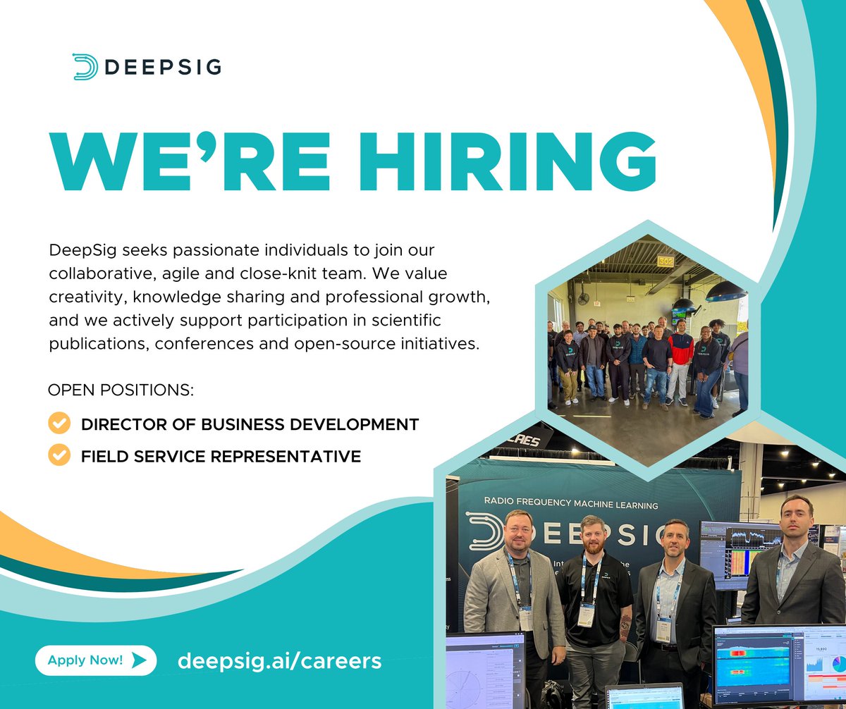 DeepSig is hiring! 🚀 We're building the next generation of AI-driven wireless systems, and we're seeking talented and enthusiastic individuals who share our passion for innovation. If you're seeking a fun, focused and collaborative environment where your work makes an impact,