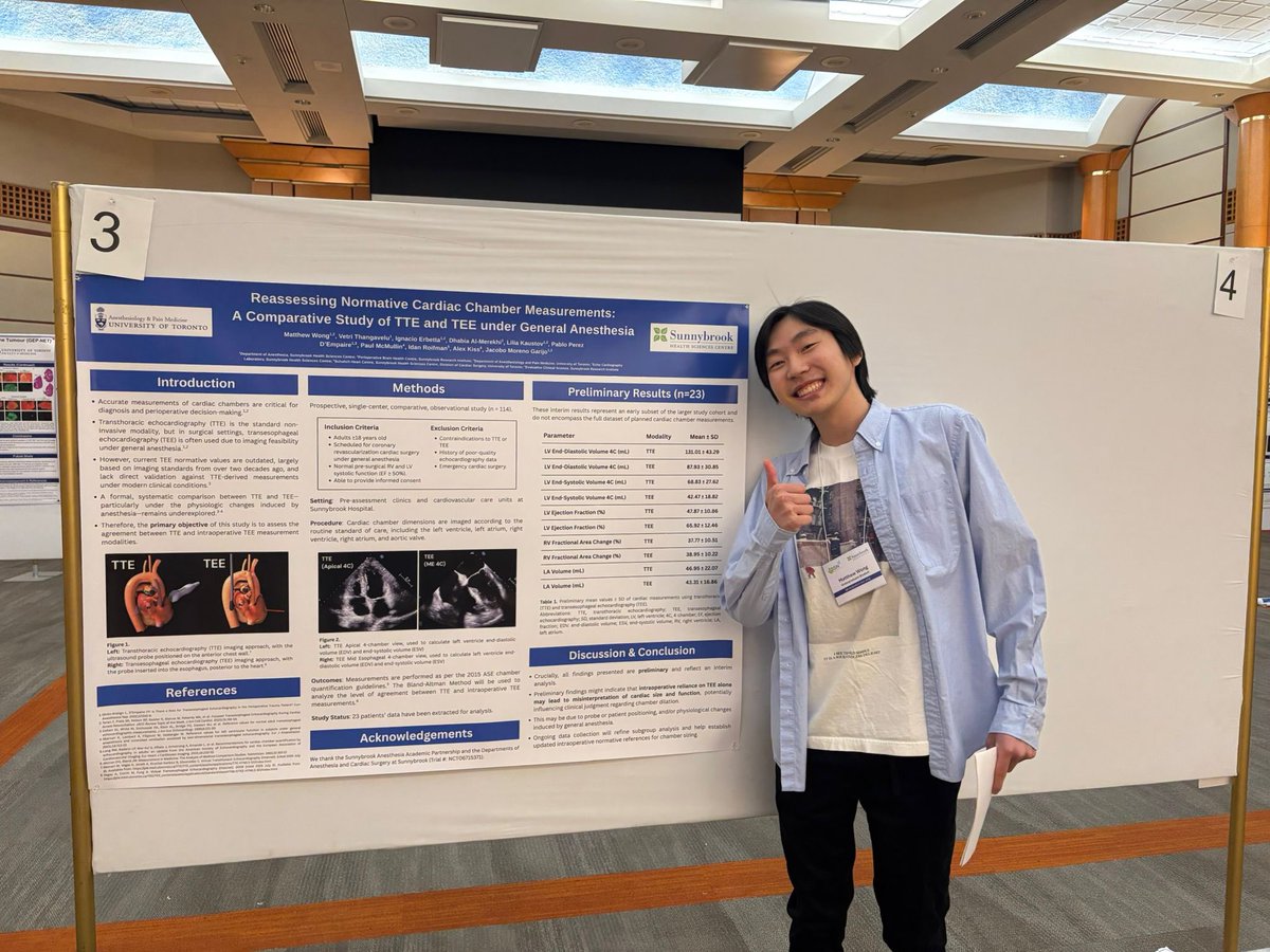 Jacobo Moreno Garijo (@jmorenogarijo) on Twitter photo Proud moment! 🎉 Matthew, our amazing summer student, presented his work at the <a href="/Sunnybrook/">Sunnybrook Health Sciences Centre</a> SRI Summer Student Research Program. His poster on normative cardiac chamber measurements using TTE vs TEE under GA was sharp, clear, and insightful. Great job, Matthew! 👏💙
#MedEd #Echo Proud moment! 🎉 Matthew, our amazing summer student, presented his work at the <a href="/Sunnybrook/">Sunnybrook Health Sciences Centre</a> SRI Summer Student Research Program. His poster on normative cardiac chamber measurements using TTE vs TEE under GA was sharp, clear, and insightful. Great job, Matthew! 👏💙
#MedEd #Echo