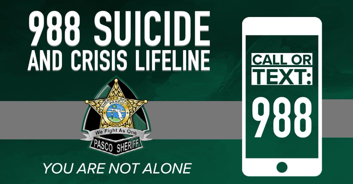 PascoSheriff's tweet image. Pasco Sheriff’s Office is committed to providing support and resources to our community when they’re experiencing a mental health crisis. If you are struggling or in a crisis, you are not alone. The 988 Suicide and Crisis Lifeline connects citizens with a trained counselor during…
