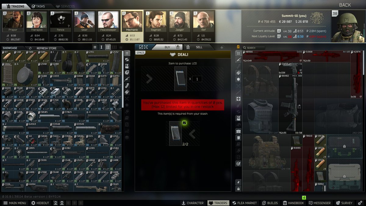 LogicaISoIution's tweet image. #EscapeFromTarkov ** Mechanic Level 2 **
If you have the level and the value spent with Mechanic, you can unlock it now.
Here is what he currently has listed.